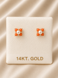 14K Gold Coral Flower Pearl Stud Earrings