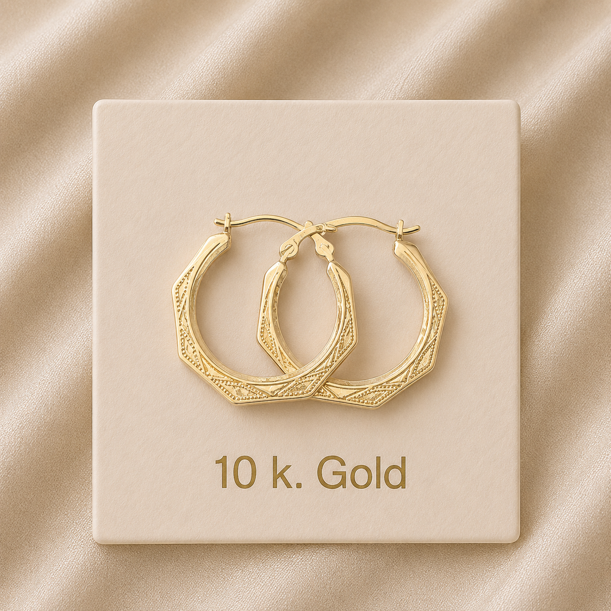 10K Gold Engraved Hexagon Hoop Earrings