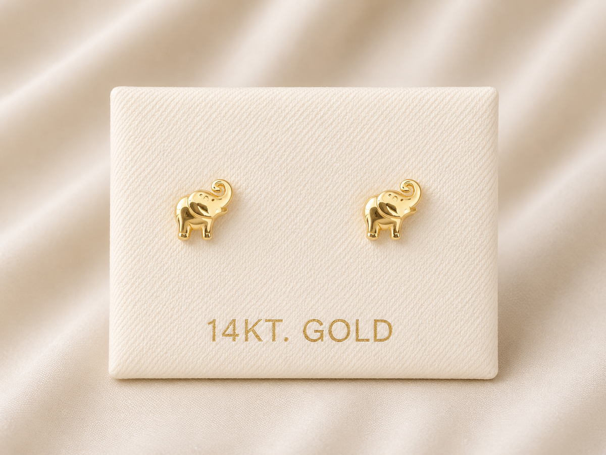 14K Gold Elephant Stud Earrings