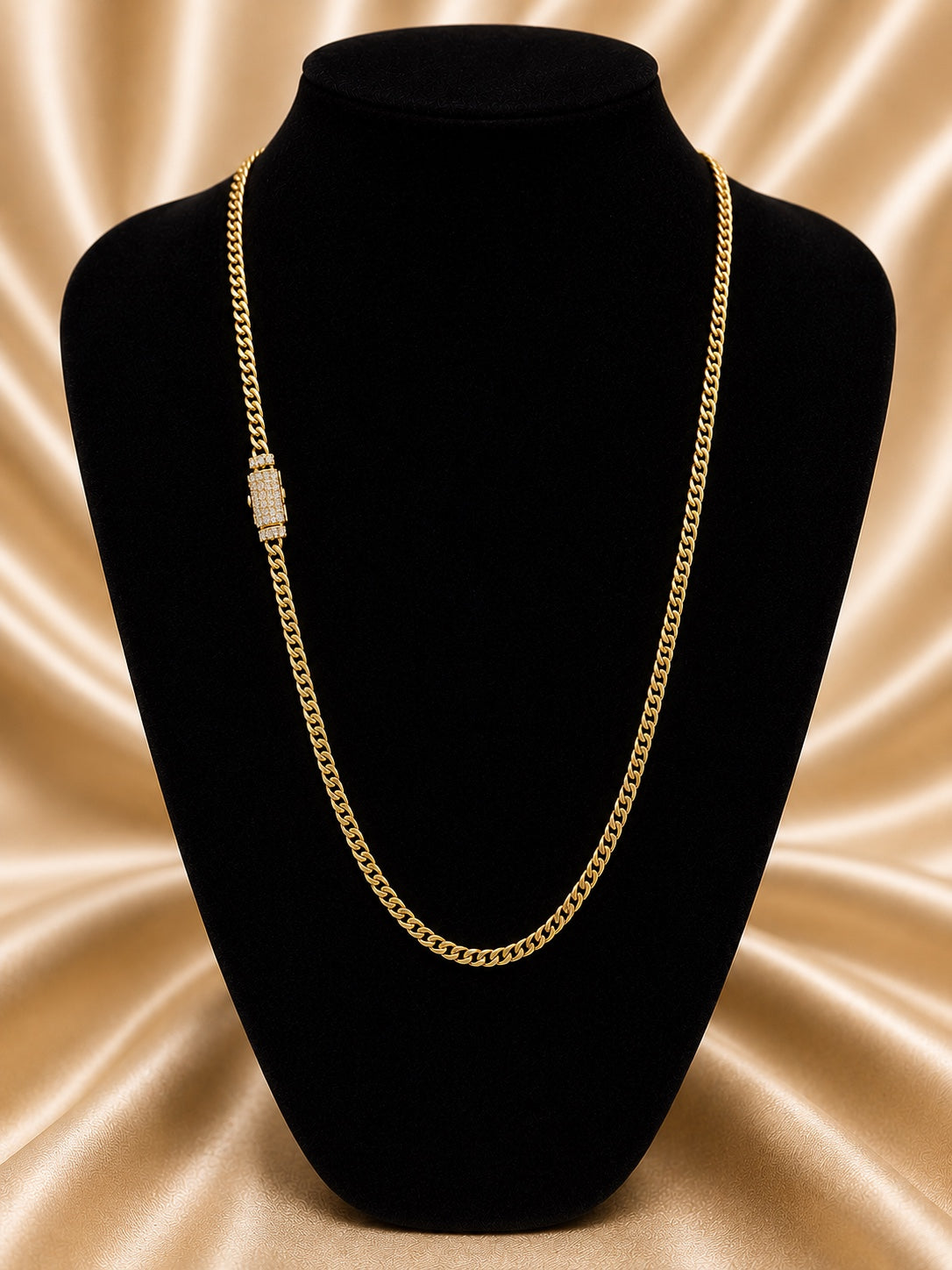 10K Solid Gold Cuban Link Chain with Luxury Stone Clasp