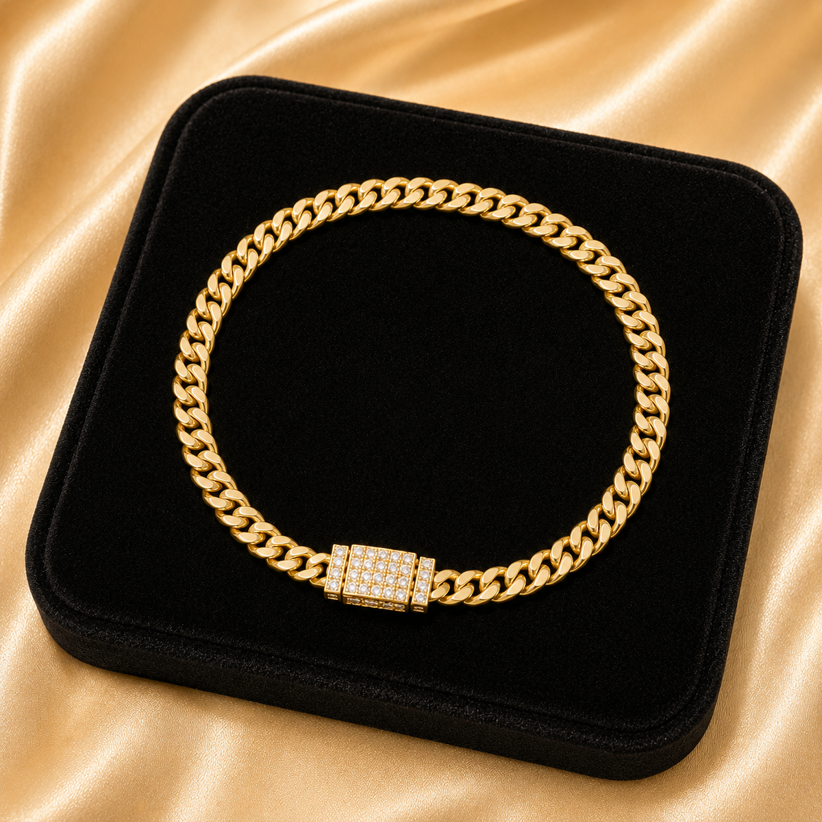 10K Gold Cuban Bracelet with Iced Box Clasp